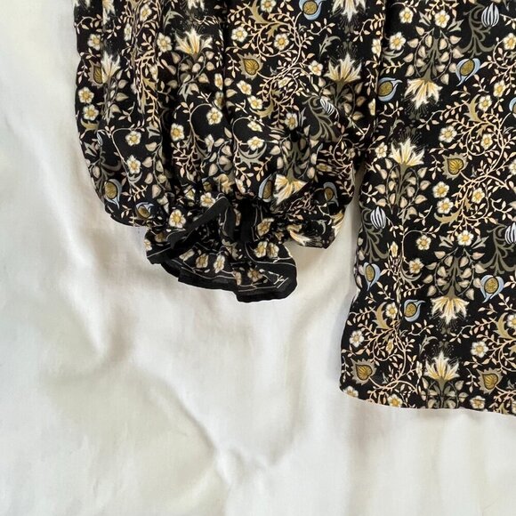 Max Studio Black Floral Print Boho Style Long Sleeve V-Neck Blouse | Size S - Picture 2 of 7
